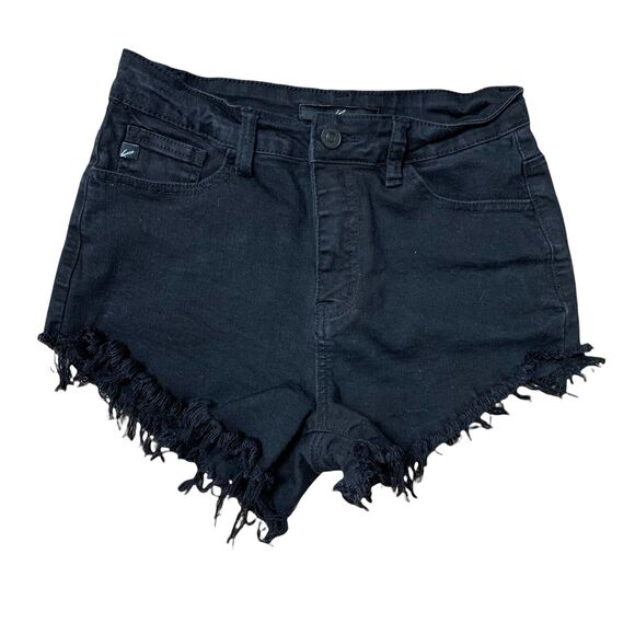 KanCan Size 27 7 Shorts Cut Off Distressed Raw Hem Fringe Denim Black Jeans - Picture 1 of 8